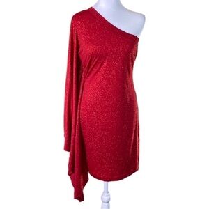 Venus Red One-Shoulder One Sleeve Party Cocktail Shimmer Short Mini Dress size M